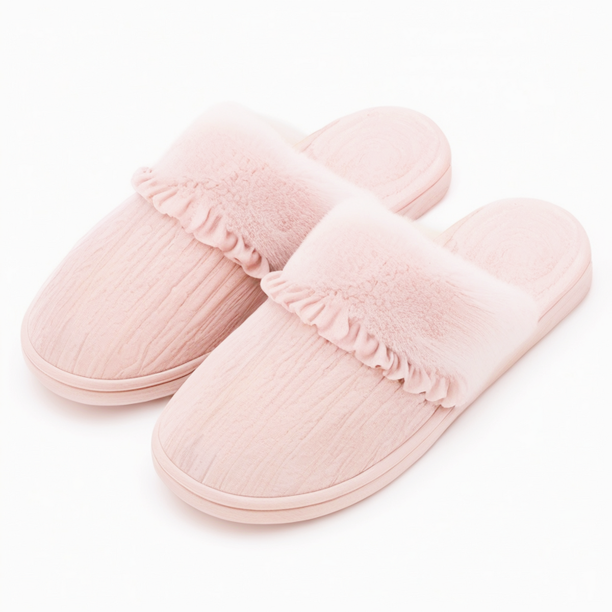 Pantofole da donna 40/41 rosa in tessuto trapuntato con pelliccia sintetica stile domestico